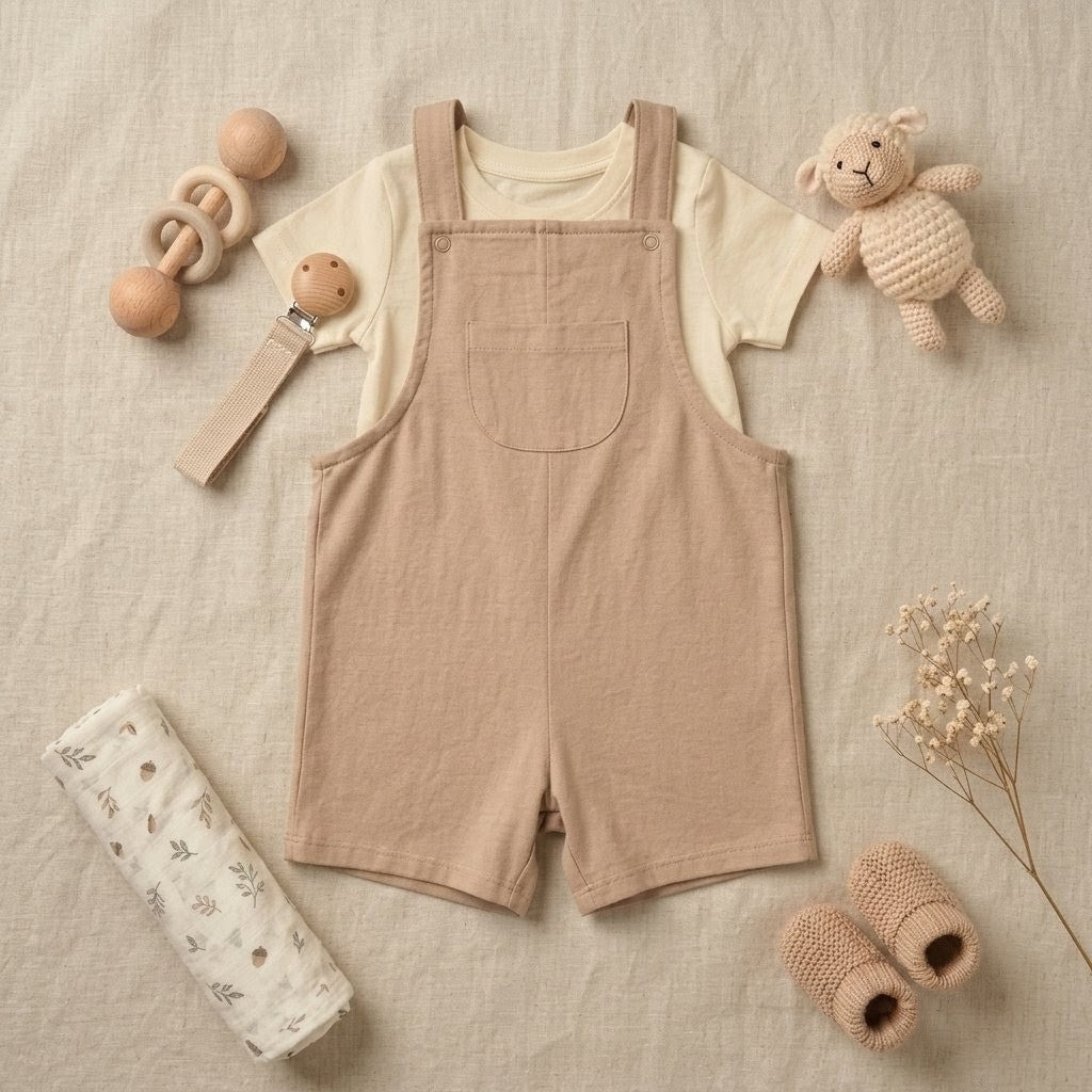 Oat Dungaree Set in cotton loopknit with a white tee