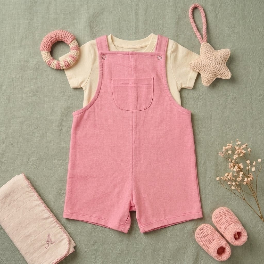 Rose Dungaree Set in cotton loopknit with a white tee